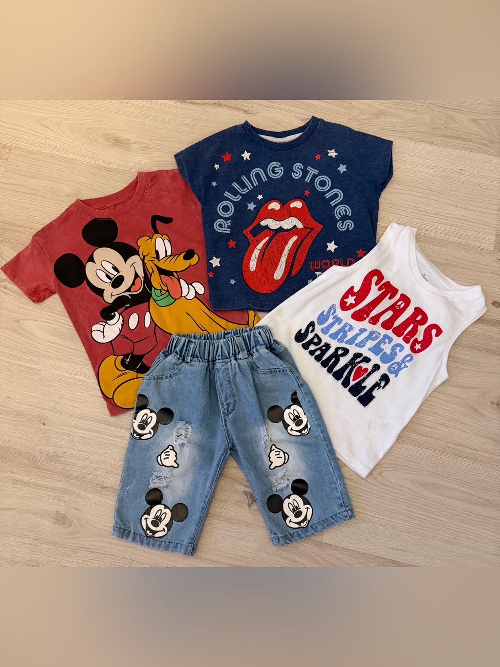 #30-Girls 4Pc Bundle Disney Mickey, Rolling Stones & Patriotic Tank Size 4T/4-5